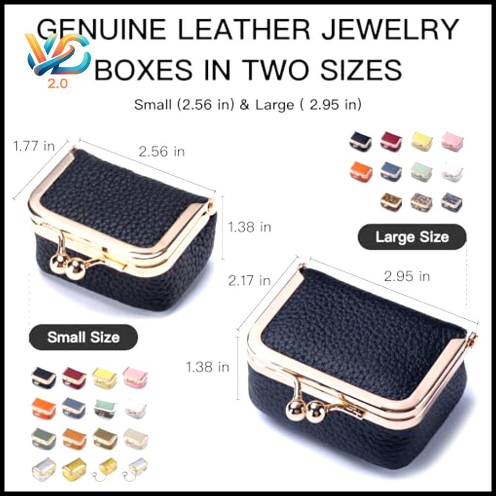 Genuine Leather Mini Jewelry Box Vintage Travel Organizer Kiss Lock Compact - Picture 2 of 7